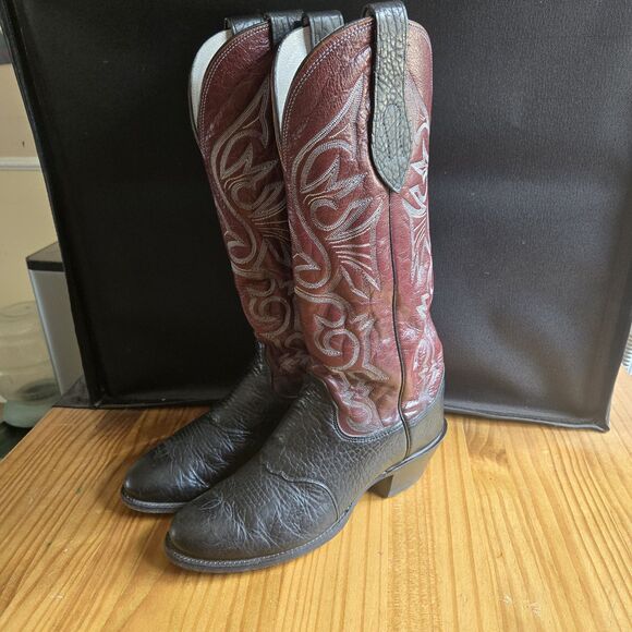 Olathe Boot Company Vintage Western Cowboy Boots Mens 10D Black Burgundy USA main image 15